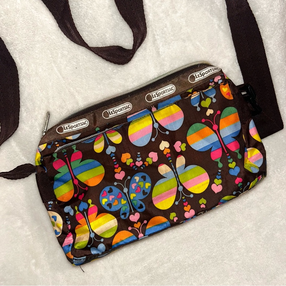 LeSportSac bag heart butterfly print crossbody brown multi colored purse vintage